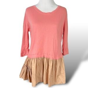MARNI Color Block Tunic Top Peplum Skirted Hem Pink Peach Tan Size 6